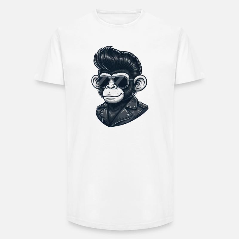 Scimpanzé Scimpanzé Cool Occhiali da Sole Rock and Roll - T-shirt uomo a vestibilità lunga - bianco