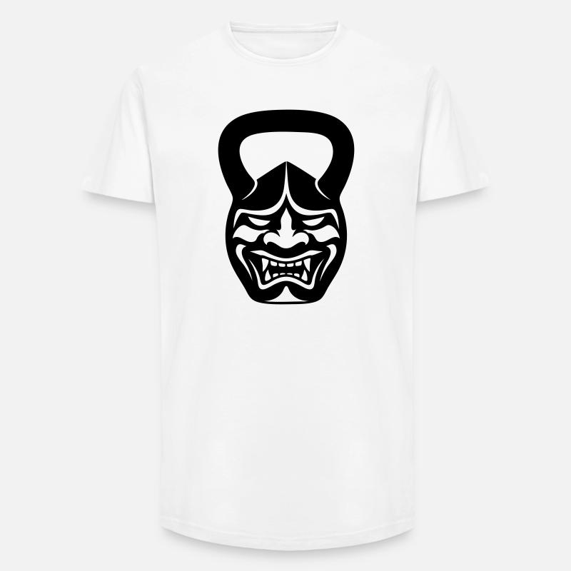 Gym Kettlebell Samurai Maske  - Long Fit Männer T-Shirt - Weiß