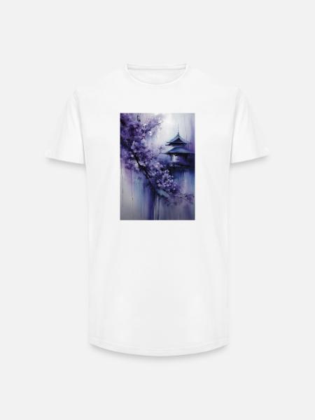 Purple Pagoda and Flowers - Long Fit Men's T-Shirt - white
