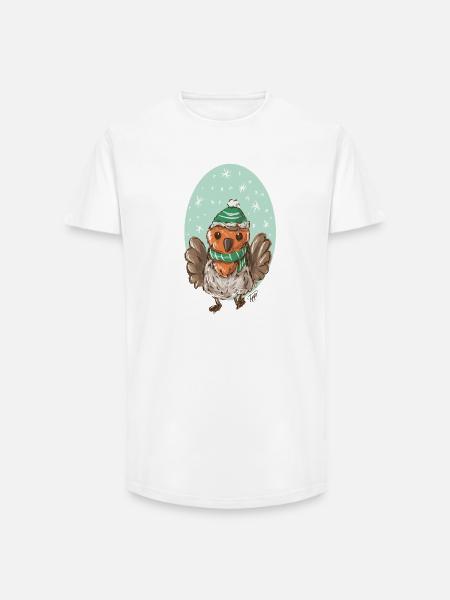 Rotkelchen mit Mütze - Long Fit Männer T-Shirt - Weiß