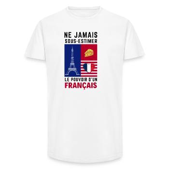 Éiffel et Coeur Français - T-shirt coupe longue homme - blanc - Devant - AI Model Male 185 light (185cm)
