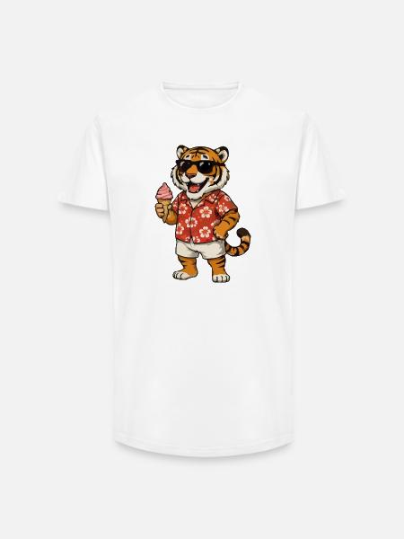 Hawaii-Tiger mit Eis-Sommerlook - Long Fit Men's T-Shirt - white