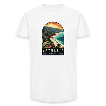 Découvrez le paradis tropical Sayulita Mexico - T-shirt coupe longue homme - blanc - Devant - AI Model Male 185 light (185cm)