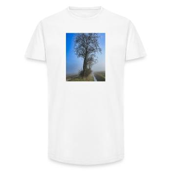 Arbre solitaire dans la brume du matin - T-shirt coupe longue homme - blanc - Devant - AI Model Male 185 light (185cm)