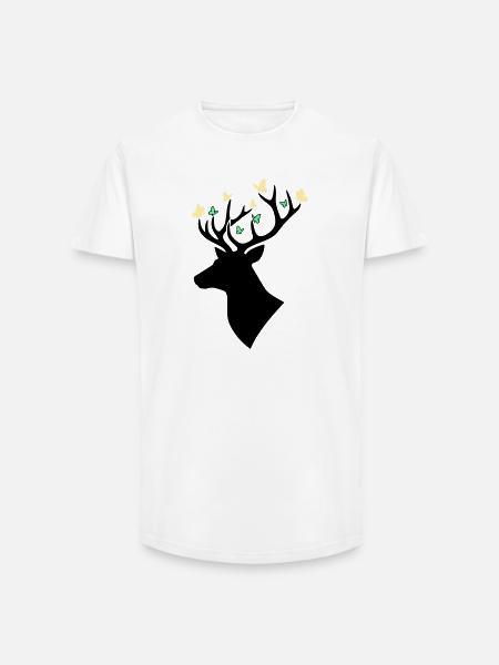 Hirschkopf Schmetterling Bunt - Long Fit Männer T-Shirt - Weiß
