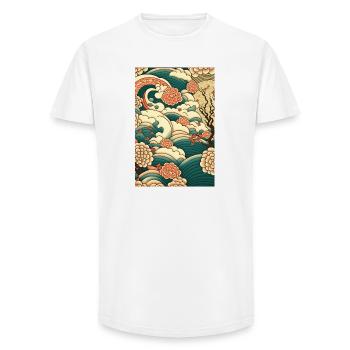 Wave Roses Ukiyo Clouds Pattern - Long Fit Men's T-Shirt - white - Front - AI Model Male 185 light (185cm)