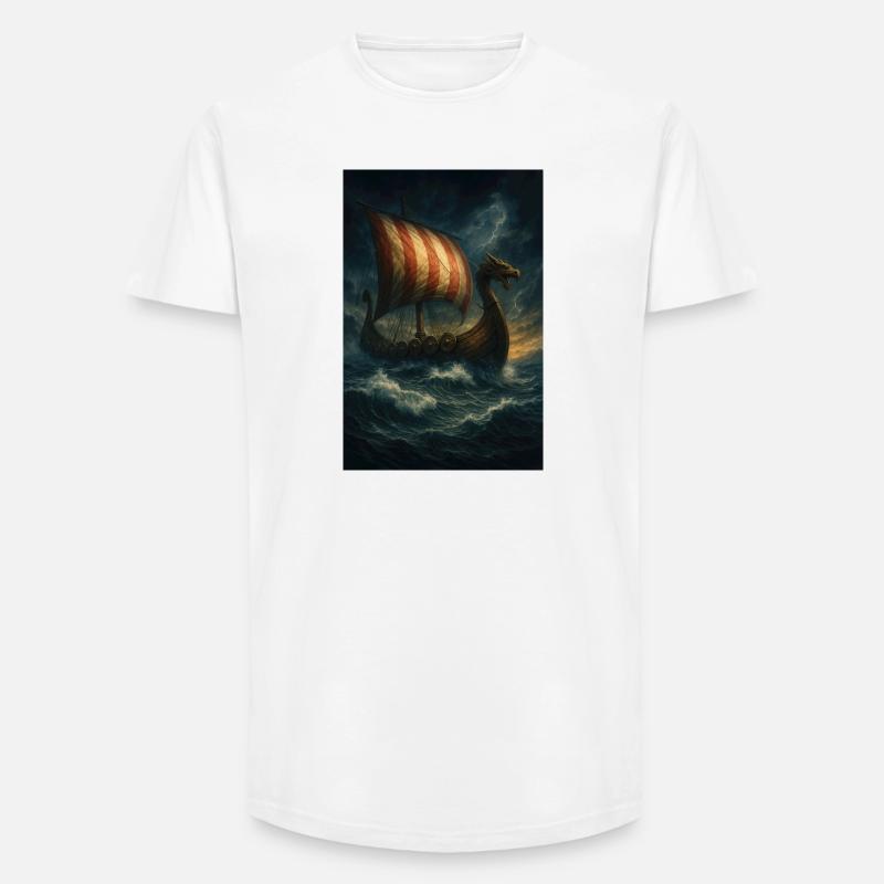 Wikinger-Schiff im Sturm - Long Fit Männer T-Shirt - Weiß