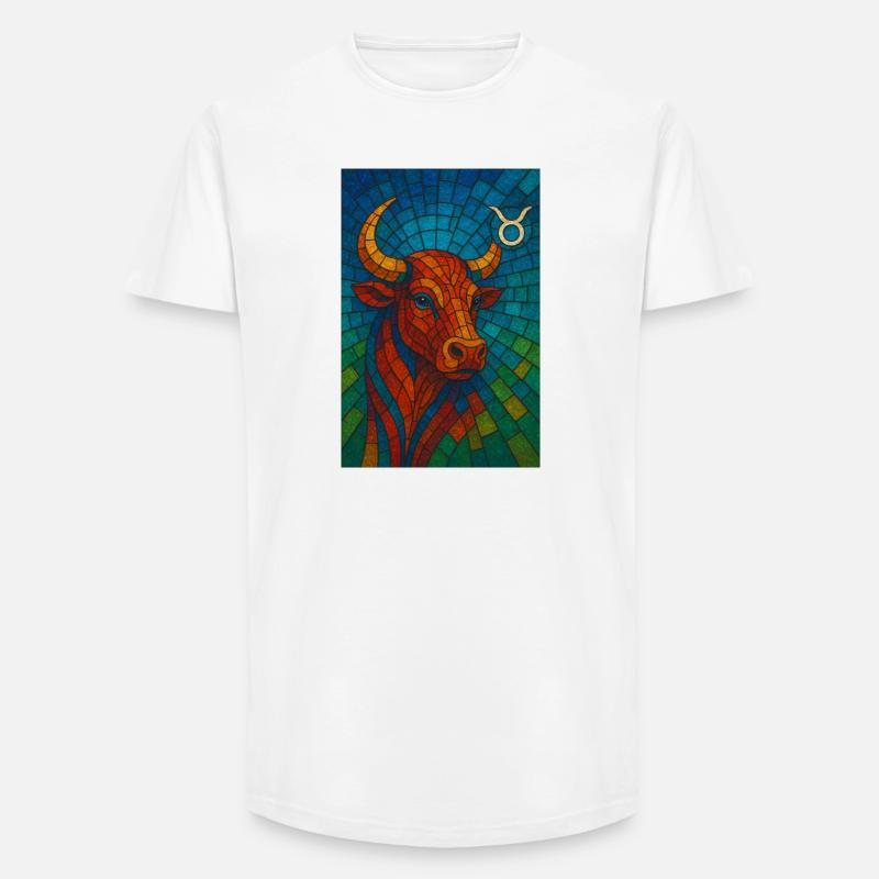 Taurus Stier – Buntes Glasmosaik Sternzeichen - Long Fit Männer T-Shirt - Weiß