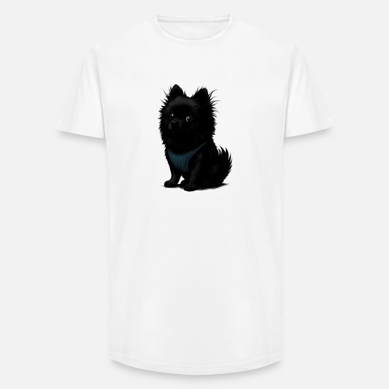 Schwarzer Spitz Hund mit blauer Weste - Long Fit Männer T-Shirt - Weiß