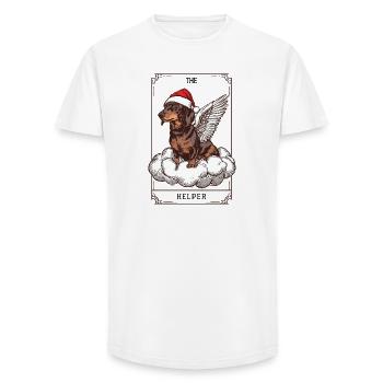 Tarot Xmas Karte – Dackel Hund „The Helper“ - Long Fit Männer T-Shirt - Weiß - Vorne - AI Model Male 185 light (185cm)
