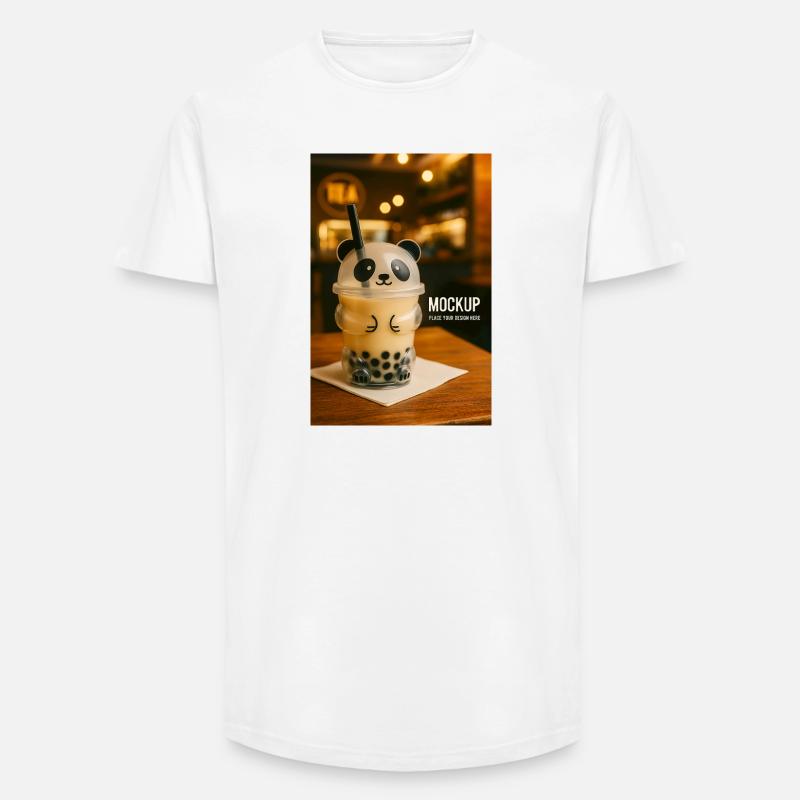 Panda Bubble Tea Cup Illustration - Long Fit Männer T-Shirt - Weiß