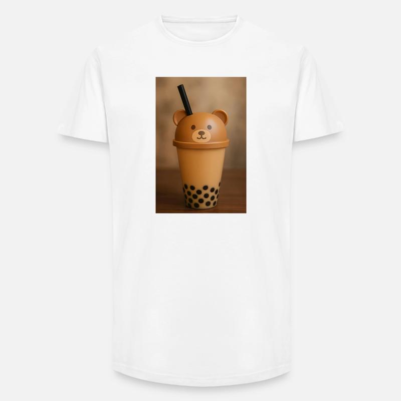Bear Lid Bubble Tea Cup Design - Long Fit Männer T-Shirt - Weiß