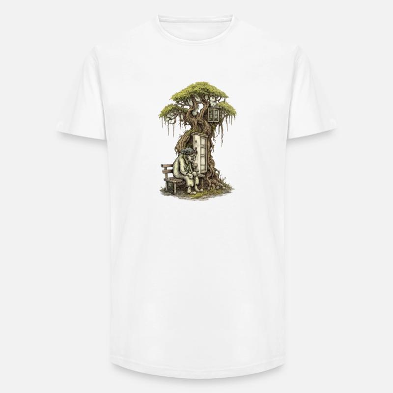 Baumhausgedicht: Greis hockt vor Baum - Long Fit Männer T-Shirt - Weiß