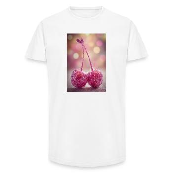 Duo Cerises Paillettes Roses - T-shirt coupe longue homme - blanc - Devant - AI Model Male 185 light (185cm)
