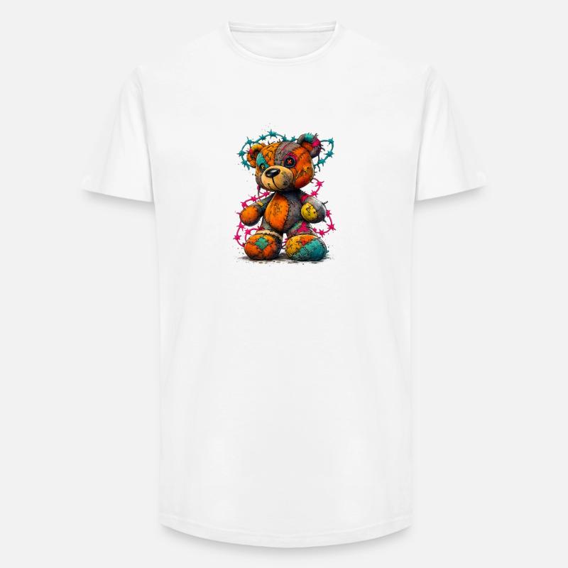Patchwork Teddybär mit Neonfäden - Long Fit Männer T-Shirt - Weiß