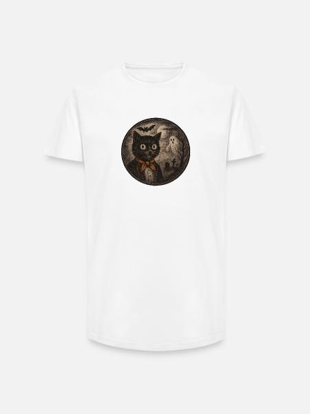 Chats effrayants avec lune fantôme - T-shirt coupe longue homme - blanc