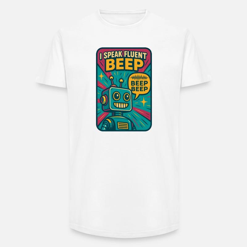 Fließend Beep | Roboter Sci-Fi Nerd - Long Fit Männer T-Shirt - Weiß