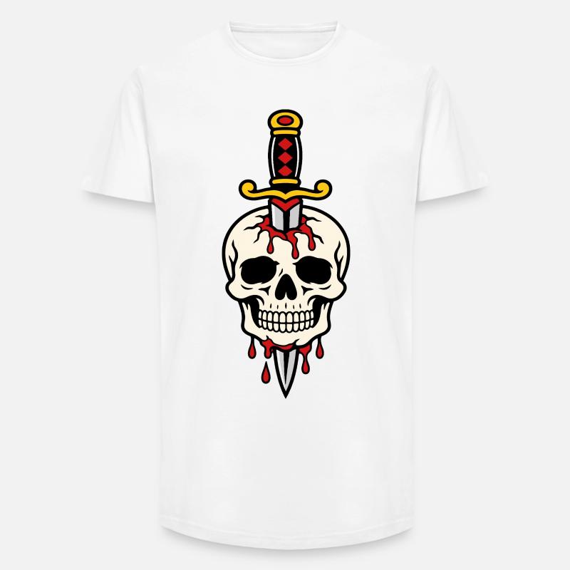 Schädel mit einem Tattoo-Dolch durchbohrt - Long Fit Männer T-Shirt - Weiß