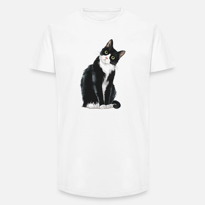 Gatto bianco e nero - T-shirt uomo a vestibilità lunga - bianco