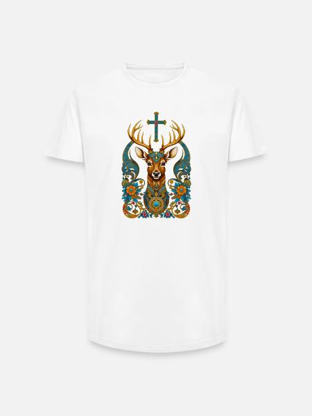 Cerf - T-shirt coupe longue homme - blanc