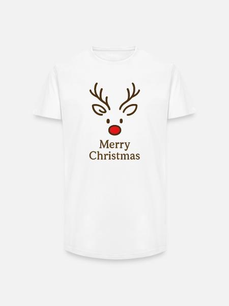 Reindeer Head Merry Christmas - Long Fit Men's T-Shirt - white