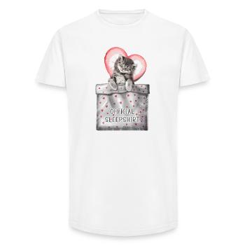 Chemise de nuit officielle pour les amoureux des chats avec chaton - T-shirt coupe longue homme - blanc - Devant - AI Model Male 185 light (185cm)