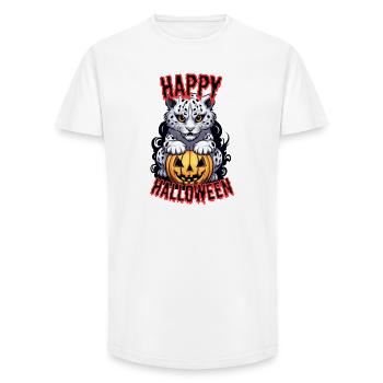 Süßer Schneeleopard mit Halloween Kürbis - Long Fit Männer T-Shirt - Weiß - Vorne - AI Model Male 185 light (185cm)