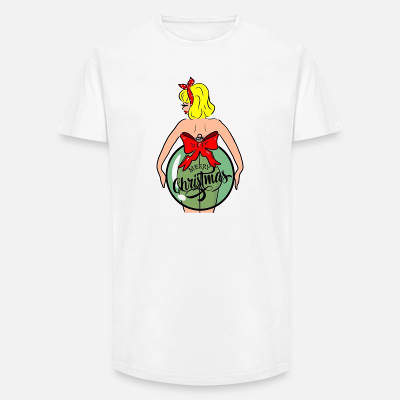 Frau mit Weihnachtskugel und roter Schleife - Long Fit Männer T-Shirt - Weiß