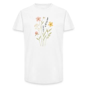 Watercolor Wildflower Meadow - Long Fit Men's T-Shirt - white - Front - AI Model Male 185 light (185cm)
