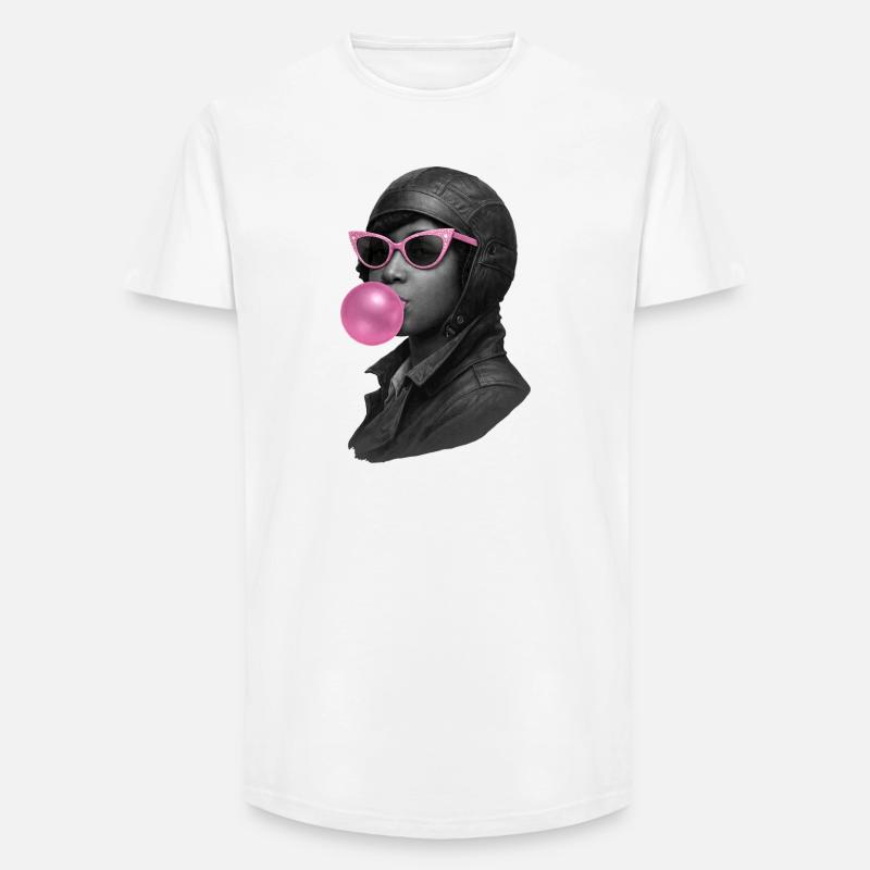 Bessie Coleman con occhiali da sole rosa e gomma da masticare - T-shirt uomo a vestibilità lunga - bianco