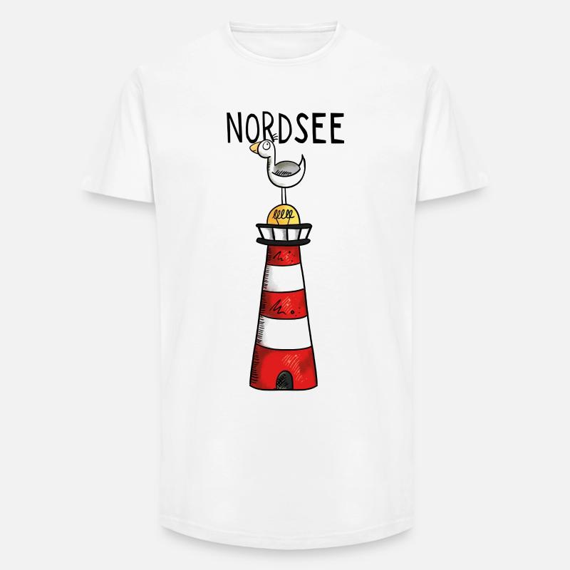 Nordsee Leuchtturm - Möwe - Comic - Geschenk - Long Fit Männer T-Shirt - Weiß