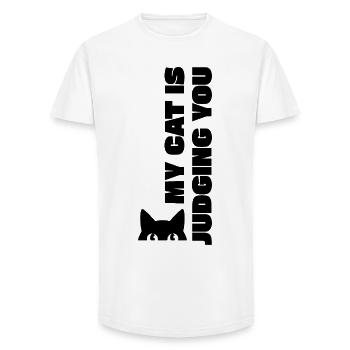 MON CHAT TE JUGE - T-shirt coupe longue homme - blanc - Devant - AI Model Male 185 light (185cm)