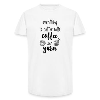 Coffee & Yarn. Alles ist besser mit Kaffee & Wolle - Long Fit Männer T-Shirt - Weiß - Vorne - AI Model Male 185 light (185cm)