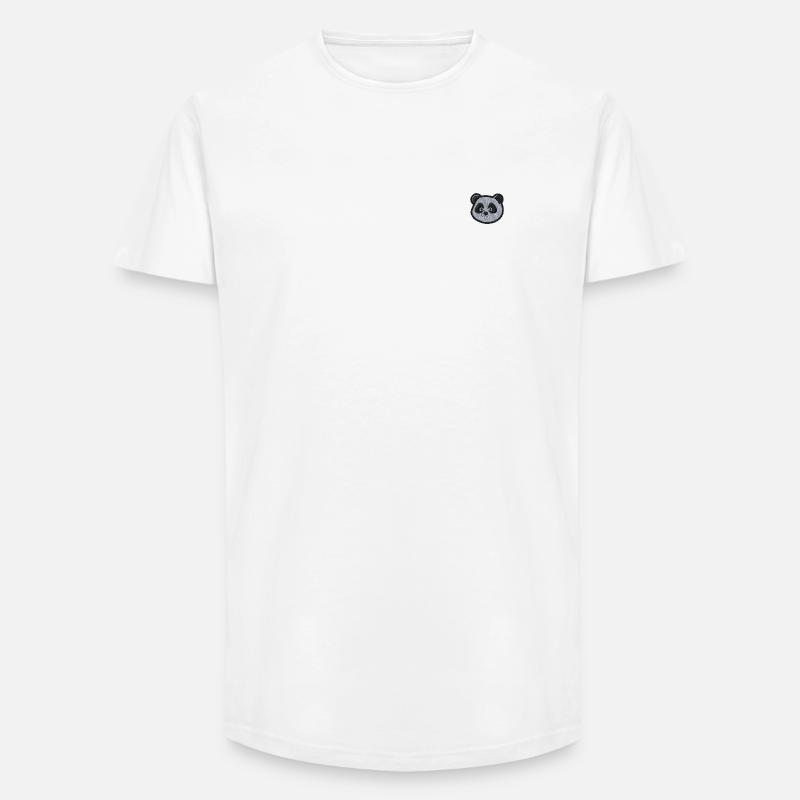 Panda broderad - T-shirt herr med lång passform - vit