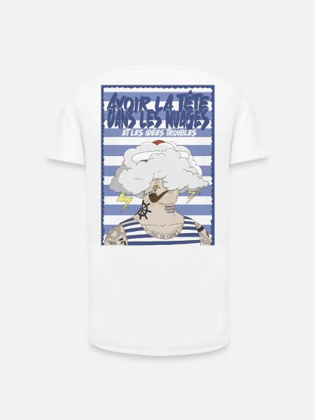 Nuage et tatouages marins - T-shirt coupe longue homme - blanc