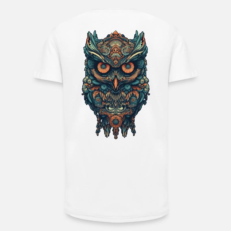 Mythical boho owl with surreal patterns - Long Fit Men's T-Shirt - white