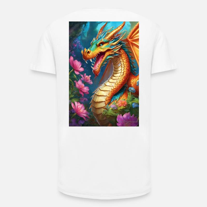 Glutdrache im blühenden Wald - Long Fit Männer T-Shirt - Weiß