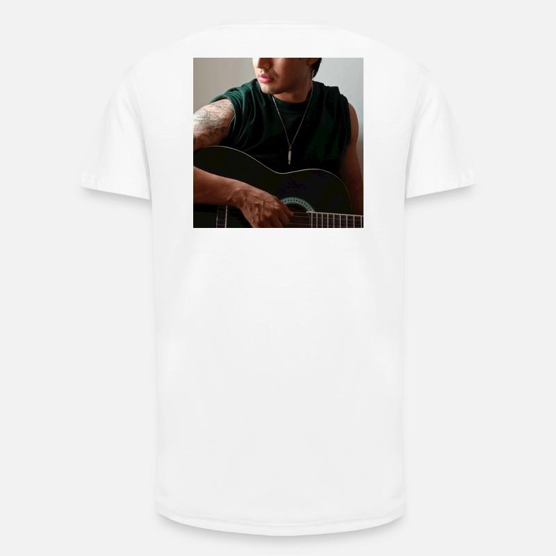 Guitare de soirée studio - T-shirt coupe longue homme - blanc