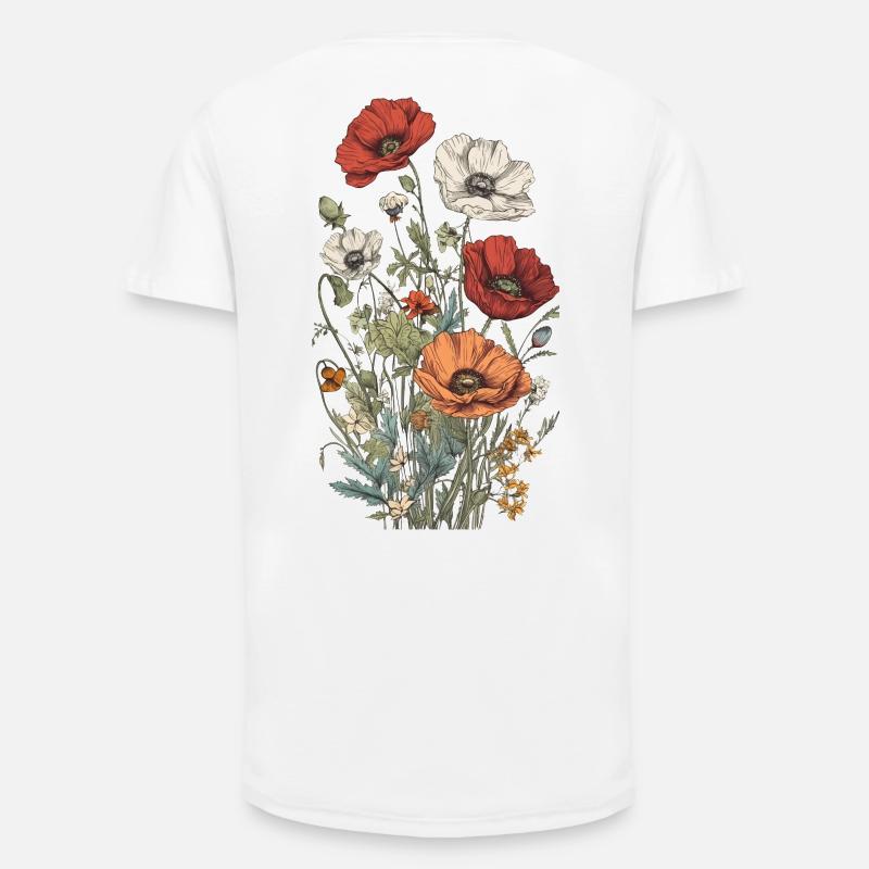 Wunderschönes Boho Mohn Herbarium Bouquet - Long Fit Männer T-Shirt - Weiß