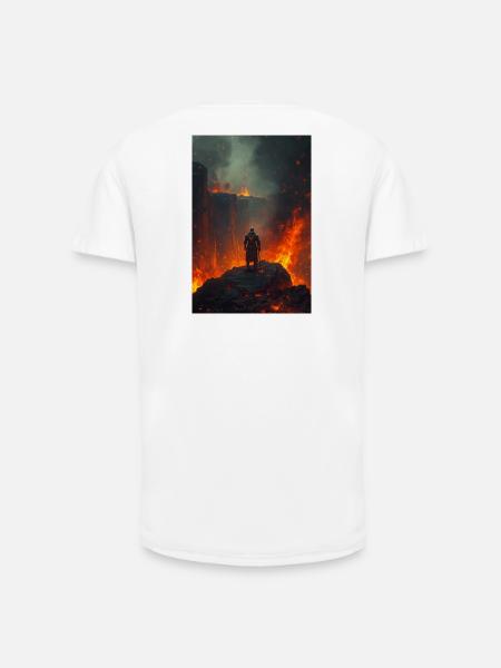 Flammender Ritter am Lavafeld - Long Fit Männer T-Shirt - Weiß