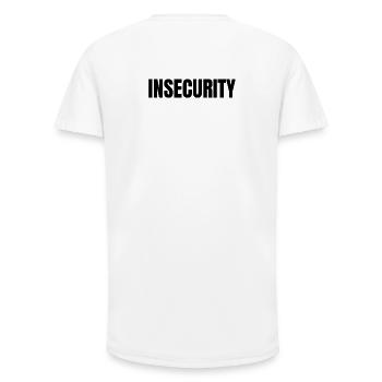UNSICHERHEIT (Keine Sicherheit) - Long Fit Männer T-Shirt - Weiß - Hinten - AI Model Male 185 light (185cm)