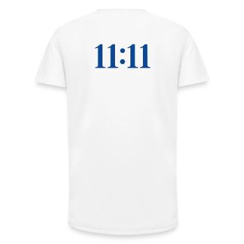 11:11 - Long Fit Männer T-Shirt - Weiß - Hinten - AI Model Male 185 light (185cm)