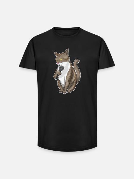 Cat Singer Microphone Singing - Long Fit Men's T-Shirt - black