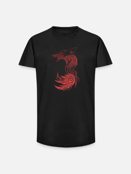 Red Tribal Fantasy Fox - Long Fit Men's T-Shirt - black