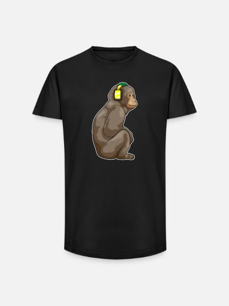 Monkey Headphone Music - Long Fit Men's T-Shirt - black