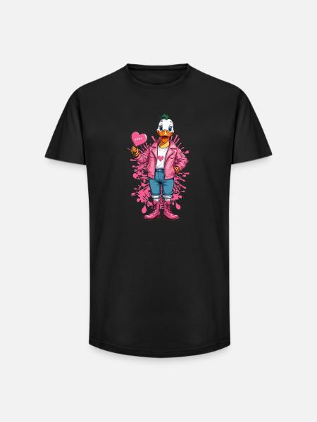 Punk duck with heart - Long Fit Men's T-Shirt - black