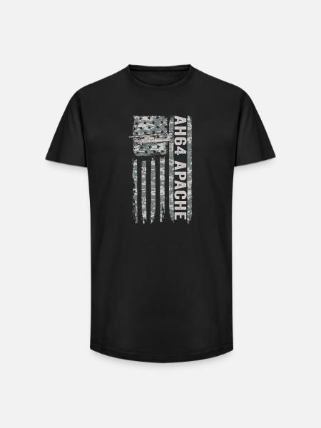 AH-64 Apache helicopter with American flag - Long Fit Men's T-Shirt - black