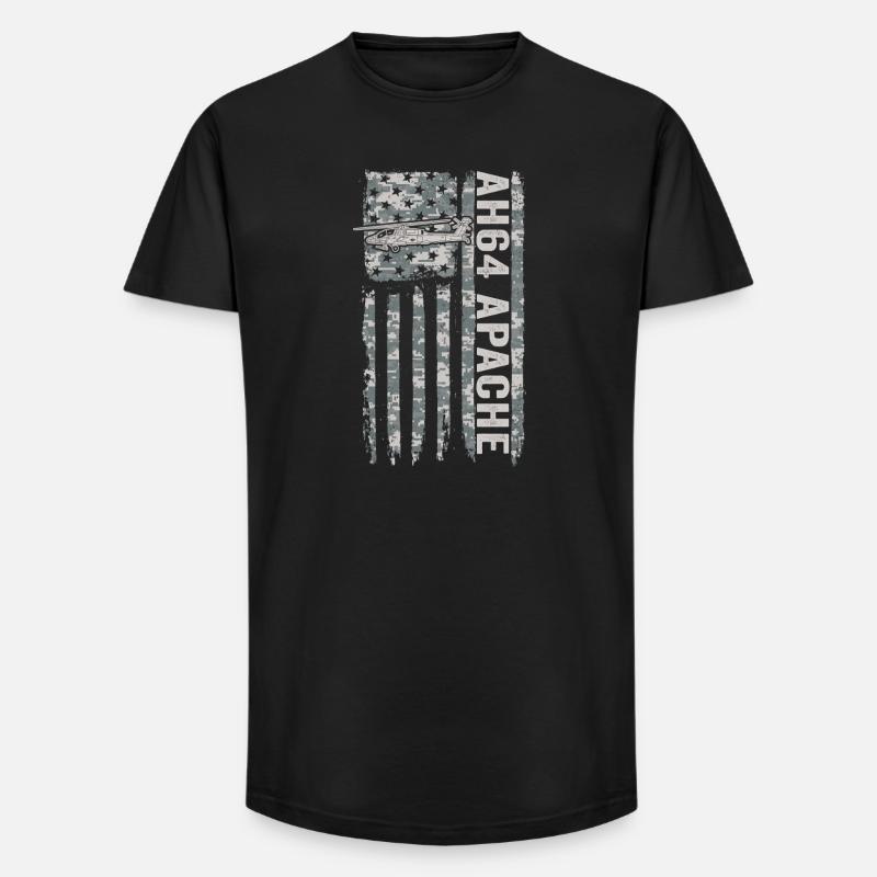 Hélicoptère AH-64 Apache avec drapeau américain - T-shirt coupe longue homme - noir