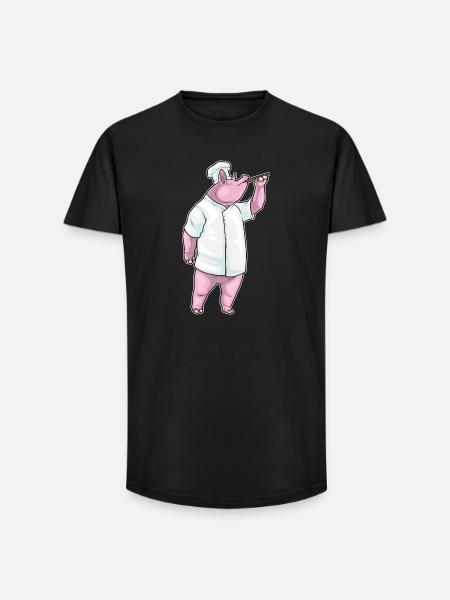 cochon cuisinier cuiller cuiller cuisson - T-shirt coupe longue homme - noir
