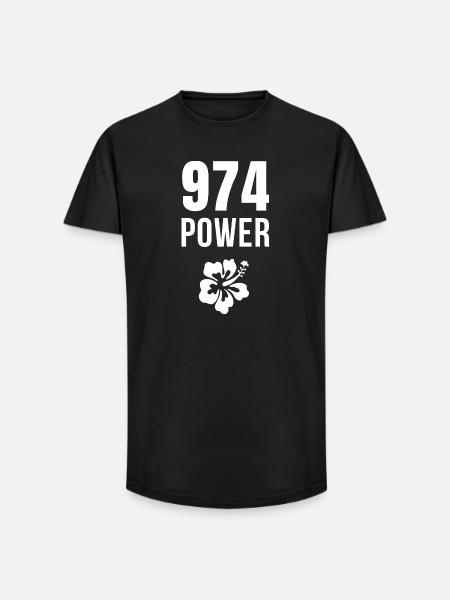 Power 974 Tropical Hibiscus - Long Fit Men's T-Shirt - black